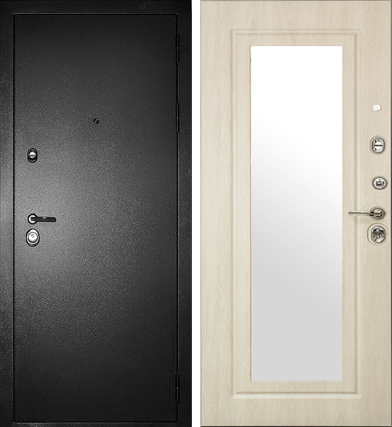 Входная дверь Дива 26 Серебро/Беленый дуб (Зеркало) от NEVADOOR Магазин дверей